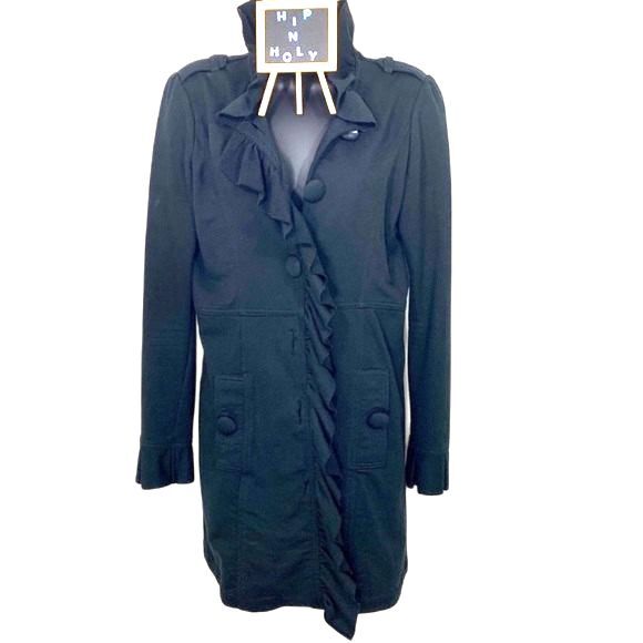 KUT FROM THE KLOTH RUFFLED MID JACKET BLACK SIZE SMALL - Picture 1 of 8